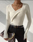 Ribbed Knit Cross Neck Sweater