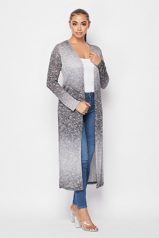 LONG SLEEVE OMBRE FASHION CARDIGAN - GRAY OMBRE