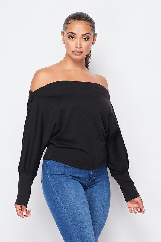 DOLMAN LONG SLEEVE TOP - BLACK