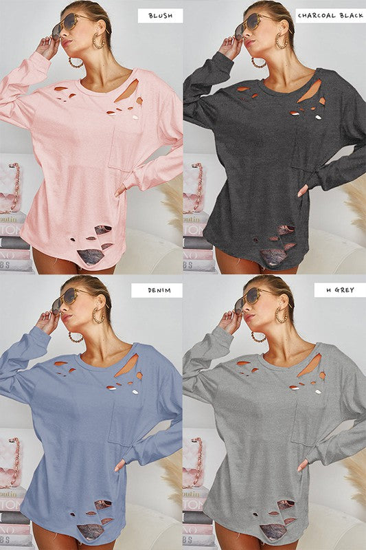 LASER CUT DETAILED LONG SLEEVE- CORAL & WHITE